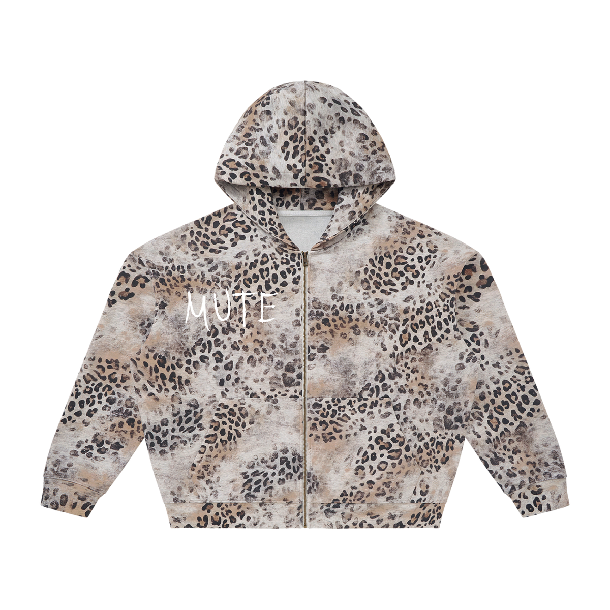 Unisex Vintage Wash Leopard Full Zip Hoodie