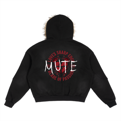 Sun Fade Boxy Detachable Fur Hoodie