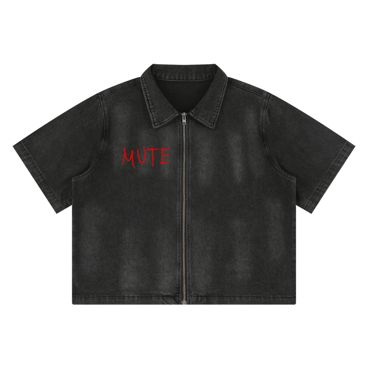 Unisex Vintage Washed Full-Zip Denim Shirt